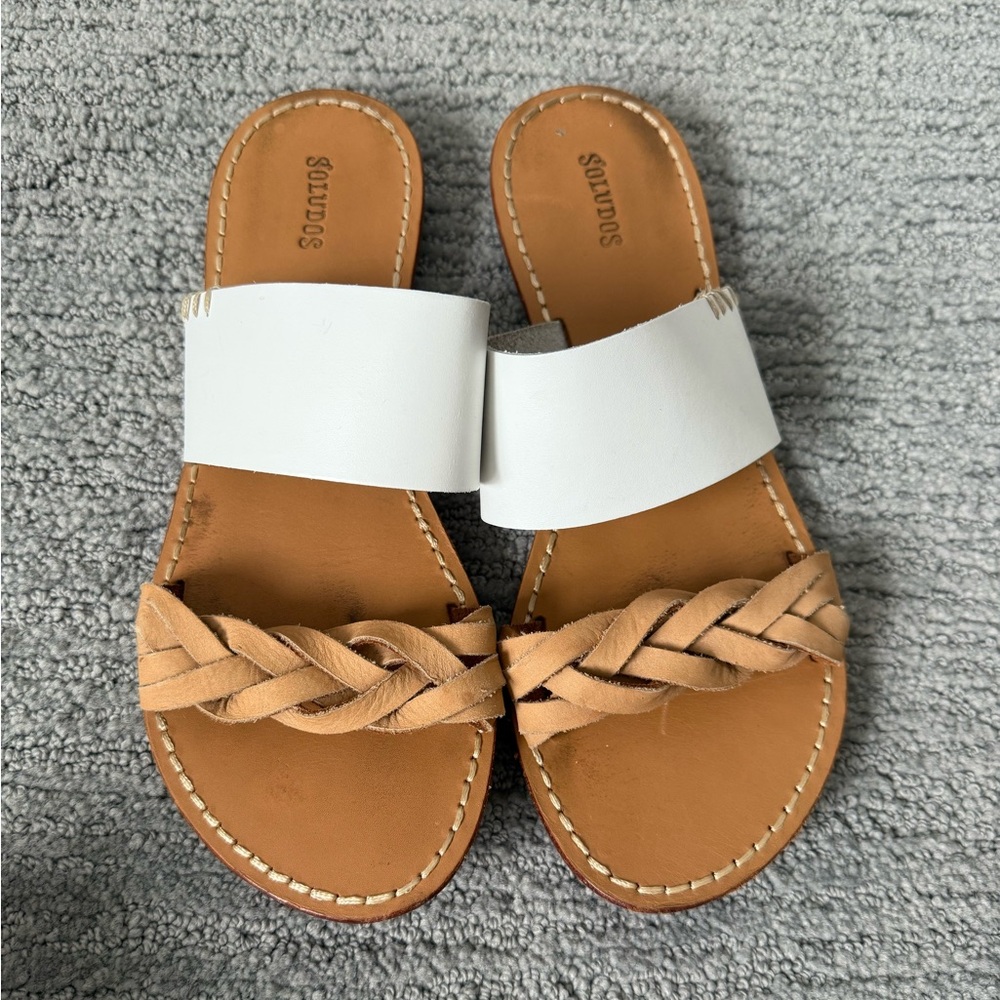 SOLUDOS Women’s Braided Slide Sandals in Natural and White Size 7